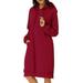 Sexy Dance Women Hooded Sweatshirt Dress Long Sleeve Pullover Jumper Ladies V-neck Long-Sleeve Plain Color T-shirt Dress Knee Length Pocket Dress