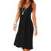 Niuer Women Solid Color Cami Dress Summer Beach Baggy Kaftan Tunic Dress Sleeveless Sexy Crew Neckline Flare Swing Dress Black XL