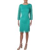 JESSICA HOWARD Womens Turquoise Lace 3/4 Sleeve Crew Neck Above The Knee Shift Wear To Work Dress Size 16