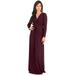 KOH KOH Long Sleeve Modest Fall Winter Evening Flowy Empire Waist Full Floor Length Cocktail Formal V-Neck Tall Maxi Dress Gown Abaya For Women Maroon Wine Red XX-Large US 18-20 NT171