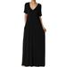 TheMogan Women's PLUS Soft Jersey Oversized V-Neck Short Sleeve Maxi Dress W Pocket