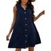 Womens Summer Sleeveless Buttons Sundress Collared Casual Loose Plain Mini Dress