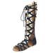 Tuscom Gladiator Sandals Knee High Flat Sandals Roman Shoes with Open Toe Design for Women