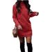 Women's Fleece Long Crewneck Pullover Casual Long Sleeve Bodycon Mini Sweater Dress