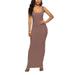 Niuer Summer Plain Long Dress for Women Scoop Neck Basic Tank Dress Sleeveless Solid Casual Pencil Dress