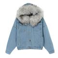 Mnycxen Women Warm Denim Short Coat Collar Jacket Slim Winter Hooded Outwear Coats