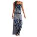 Bescita Women Butterfly Print Casual Plus Size Sleeveless Strapless Dress