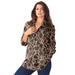 Plus Size Women's Long-Sleeve Kate Big Shirt by Roaman's in Brown Sugar Stamped Floral (Size 28 W) Button Down Shirt Blouse