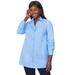 Plus Size Women's Stretch Poplin Tunic by Jessica London in French Blue (Size 16) Long Button Down Shirt