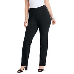 Plus Size Women's Straight-Leg Ultimate Ponte Pant by Roaman's in Black (Size 22 W) Pull-On Stretch Knit Trousers