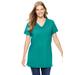 Plus Size Women's Perfect Short-Sleeve Shirred V-Neck Tunic by Woman Within in Waterfall (Size 1X)