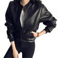 Spring Autumn Women's PU Leather Jacket Faux Soft Jacket Slim Black Rivet Zipper Motorcycle Black Jackets