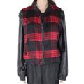 Women's Jacket Large Faux Leather Plaid Bomber L