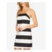 CECE Womens Black Striped Spaghetti Strap Square Neck Above The Knee Shift Cocktail Dress Size 14