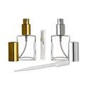 Grand Parfums Glass Perfume Atomizers, 1 Oz Gold and Silver Sprayers, Refillable ty Bottles 30ml 1 Oz Reliable, (Set 2 Bottles 1 Each Color)