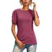 Sexy Dance Womens Short Sleeve Crewneck T Shirt Blouse Slim Fit Plain Color Summer Tee Shirts Top Wine Red S(US 4-6)