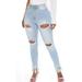 High Waist Ripped Jeans Denim Pants For Women Summer Ladies Thin Distressed Jeans Skinny Pencil Casual Boyfriend Jeans Trouser Pants