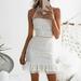 DaciyeWomen O Neck Solid Pencil Dress Halter Slim Pleated Mini Dress (White M)