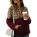 Xingqing Women Leopard Jacket Sweater Tops Warm Casual Winter Cardigan Coat