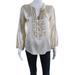 Pre-ownedNanette Lepore Womens Silk Satin Smocked Long Sleeve Blouse Top Beige Size 4