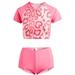 Deep Blue Swim Missy Pink Animal Print 2 Piece Rash Guard Set Juniors