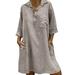 Women Beach Kaftan Cotton Linen Casual Short Mini Shirt Dress For Ladies Linen Long Sleeve Paisley Party Smock Sundress Holiday Midi Evening Cocktail Party Tunic Dress