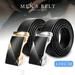 1Pcs Mens Automatic Buckle Belt, PU Leather Belt Automatic Ratchet Buckle Black Holeless for Jeans, Silver