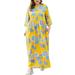 MAWCLOS Ladies XL-4XL Dress Womens Swing Flowy Dresses Bohemian Leaves Printed Summer Casual Dress Party Maxi Pocket Dress