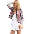 Ladies Coat New Women Jacket Female Long Sleeve Coat Floral Printed Casual Jacket Ladies Patch Jacket S