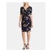 RALPH LAUREN Womens Navy Ruched Floral Short Sleeve V Neck Above The Knee Sheath Wear To Work Dress Size 4P