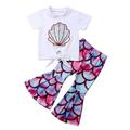 Dewadbow 2pcs Toddler Kid Baby Girl Clothes Mermaid T Shirt Tops Pants Outfits Set