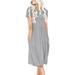 Mchoice Women Gray Dress Casual Loose Soft Crewneck Short Sleeve Pockets Swing Maxi Dress