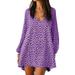 Jocestyle Summer Floral Women Split Long Sleeve V Neck Mini Short Dress (Purple M)