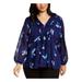 CALVIN KLEIN Womens Blue Floral Long Sleeve V Neck Tunic Top Size 1X