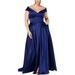 Xscape Womens Plus Off-The-Shoulder Satin Evening Dress Blue 14W