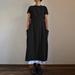 Meterk Vintage Women Cotton Linen Dress Square Neck Solid Loose Long Overalls Dress High Waist Pleated Maxi Sundress Beige/Burgundy/Black