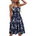 dresses summer dress for women Women's Summer Printed V-neck Casual Lace-up Sling Temperament Knee-length Dress