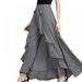 Summark Women Fashion Tie-Waist Wrap Skirts Pants Casual Navy Chiffon Ruffle Wide Leg Loose Dress