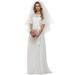 Ever-Pretty Womens Simple Floral Lace A-line Chiffon Maxi Homecoming Party Gown 7642B White US12