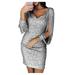 Women's Tassel Clothing Fringe Dress Sexy Sequin Glitter Slit Long Sleeve Mini Dress Tight Party Night V Neck Dress