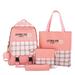 Vakind & Device 4pcs/Set Student Canvas Backpack Daisy Plaid Shoulder Bag Mochila (Pink)