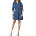 Allegra K Junior's Button Down Collar Roll Up Long Sleeve Denim Dress