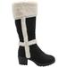 Rampage Girls' Big Kid Slip On Tall 11" Microsuede Winter Boots with Faux Fur Cuff and Trims Black Size 11