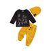 Bmnmsl Baby Sets Long Sleeves Round Neck Tops Yellow Cartoon Pants