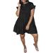 Women's Short Sleeve Ruffled Cuff Denim Midi Dress Holiday Pleated Short Dresses