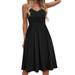 Follure summer dresses Women's Summer V-neck Pure Casual Lace-up Sling Temperament Knee-length Dress