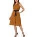 Allegra K Women's Polka Dots Sleeveless Point Collar Midi Shirt Dress