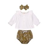 Ma&Baby Newborn Baby Girls Clothes Set Long Sleeve O neck T-shirt Sunflower Shorts Headband Outfits