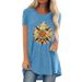 STYLEWORD Women's Crew Neck T-Shirt Plus Size Sun Flower Printed Classic Loose Tops Tee