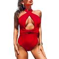 Women's Sexy One Piece Swimsuits Front and Back Cross High Waisted Tummy Control Bathing Suits ( Red, S )